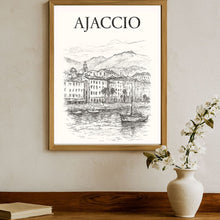 Charger l'image dans la galerie, Affiche numérique AJACCIO 2 – Poster imprimable Corse | Croquis artistique noir et blanc | Décoration murale élégante