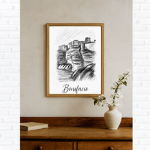 Charger l'image dans la galerie, Affiche numérique BONIFACIO 2 – Poster imprimable Corse | Croquis artistique noir et blanc | Décoration murale élégante