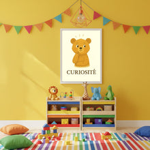 Charger l'image dans la galerie, Affiche Émotion Enfant – Curiosité | Ours Doux & Explorateur | Kit Digital Montessori