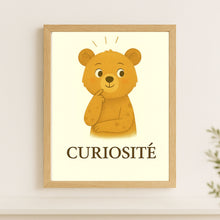 Charger l'image dans la galerie, Affiche Émotion Enfant – Curiosité | Ours Doux & Explorateur | Kit Digital Montessori