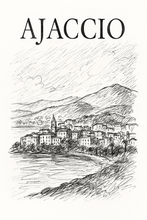 Charger l&#39;image dans la galerie, Affiche numérique AJACCIO – Poster imprimable Corse | Croquis artistique noir et blanc | Décoration murale élégante
