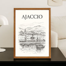 Charger l&#39;image dans la galerie, Affiche numérique AJACCIO 2 – Poster imprimable Corse | Croquis artistique noir et blanc | Décoration murale élégante
