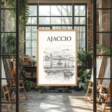 Charger l&#39;image dans la galerie, Affiche numérique AJACCIO 2 – Poster imprimable Corse | Croquis artistique noir et blanc | Décoration murale élégante
