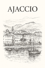 Charger l&#39;image dans la galerie, Affiche numérique AJACCIO 2 – Poster imprimable Corse | Croquis artistique noir et blanc | Décoration murale élégante
