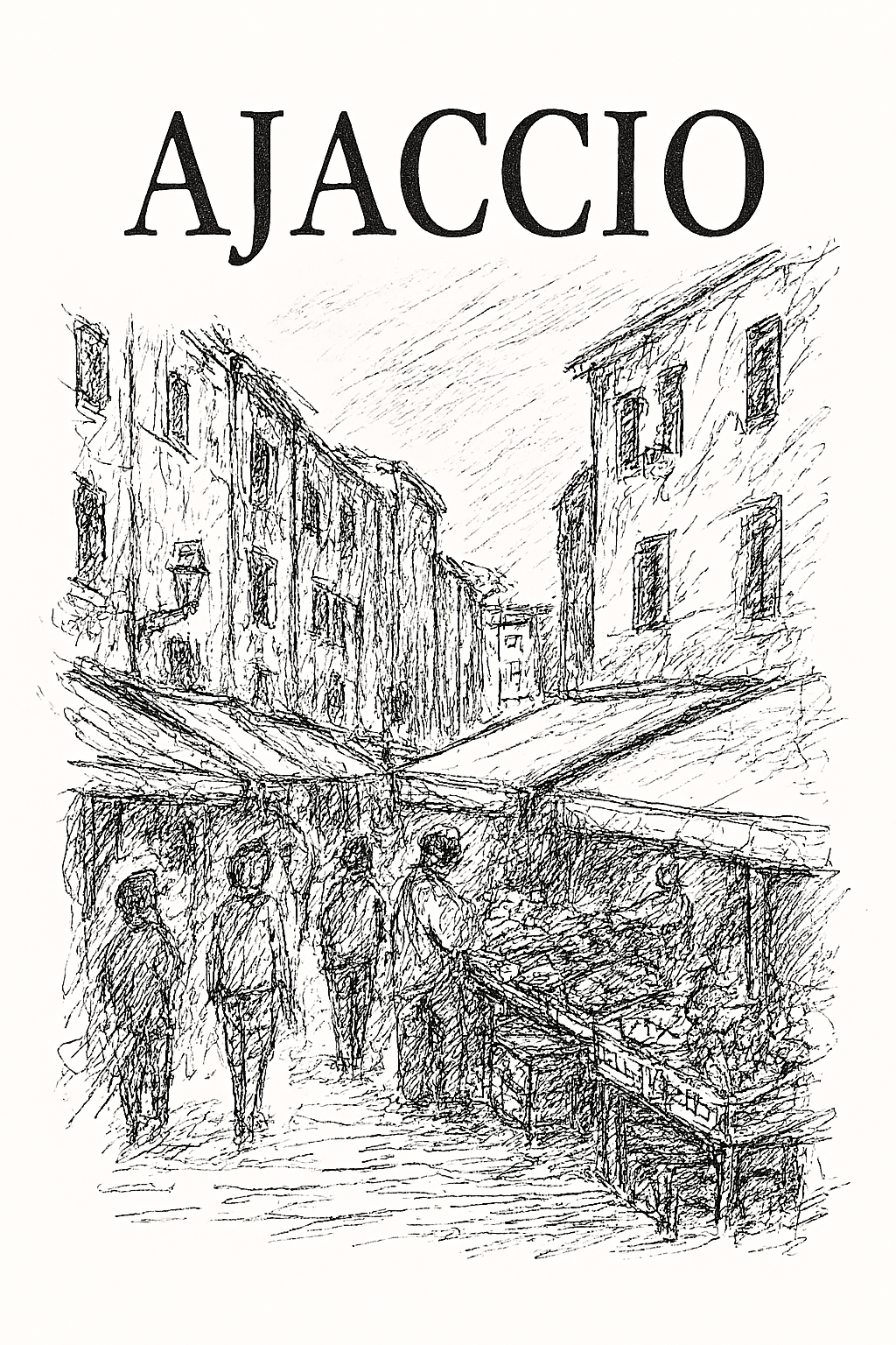 Affiche numérique AJACCIO 3 – Poster imprimable Corse | Croquis artistique noir et blanc | Décoration murale élégante (Copie)