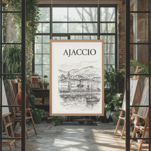 Charger et lire la vidéo dans la visionneuse de la Galerie, Affiche numérique AJACCIO 2 – Poster imprimable Corse | Croquis artistique noir et blanc | Décoration murale élégante

