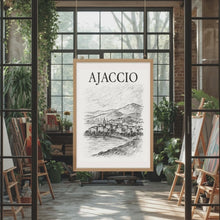 Charger et lire la vidéo dans la visionneuse de la Galerie, Affiche numérique AJACCIO – Poster imprimable Corse | Croquis artistique noir et blanc | Décoration murale élégante
