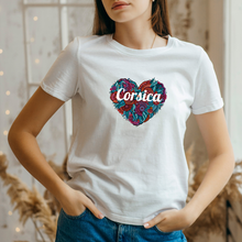 Charger l&#39;image dans la galerie, transfert thermocollant Corsica coeur fleur pour tee shirt femme blanc
