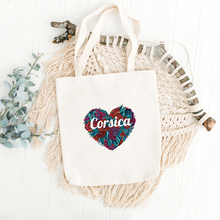 Charger l&#39;image dans la galerie, transfert thermocollant Corsica coeur fleur pour tote bag ecru
