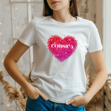 Charger l&#39;image dans la galerie, transfert thermocollant corsica coeur rose pour tee shirt blanc femme
