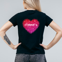 Charger l&#39;image dans la galerie, transfert thermocollant corsica coeur rose pour dos tee shirt noir femme
