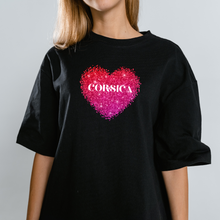 Charger l&#39;image dans la galerie, transfert thermocollant corsica coeur rose pour tee shirt noir femme 
