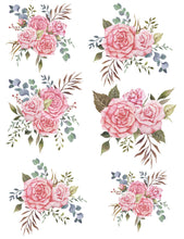 Charger l&#39;image dans la galerie, Transfert thermocollant Fleurs Roses pour textile planche A4
