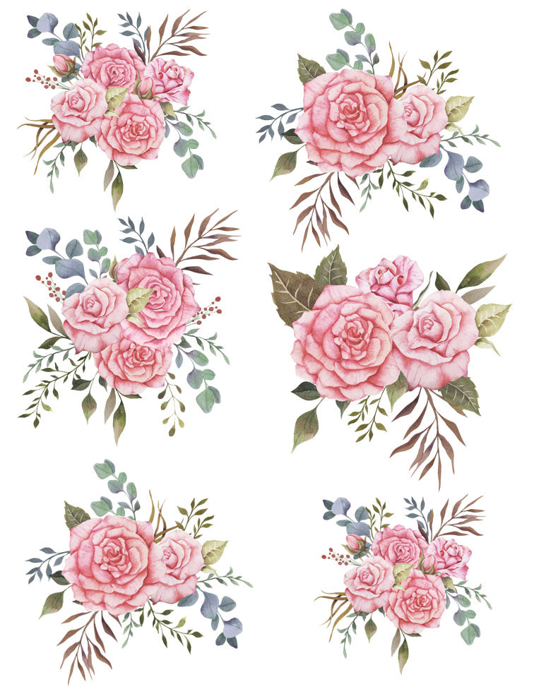 Transfert thermocollant Fleurs Roses pour textile planche A4