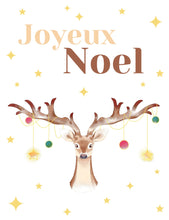 Charger l&#39;image dans la galerie, Transfert thermocollant Cerf Joyeux Noel avec guirlande pour textile planche A4
