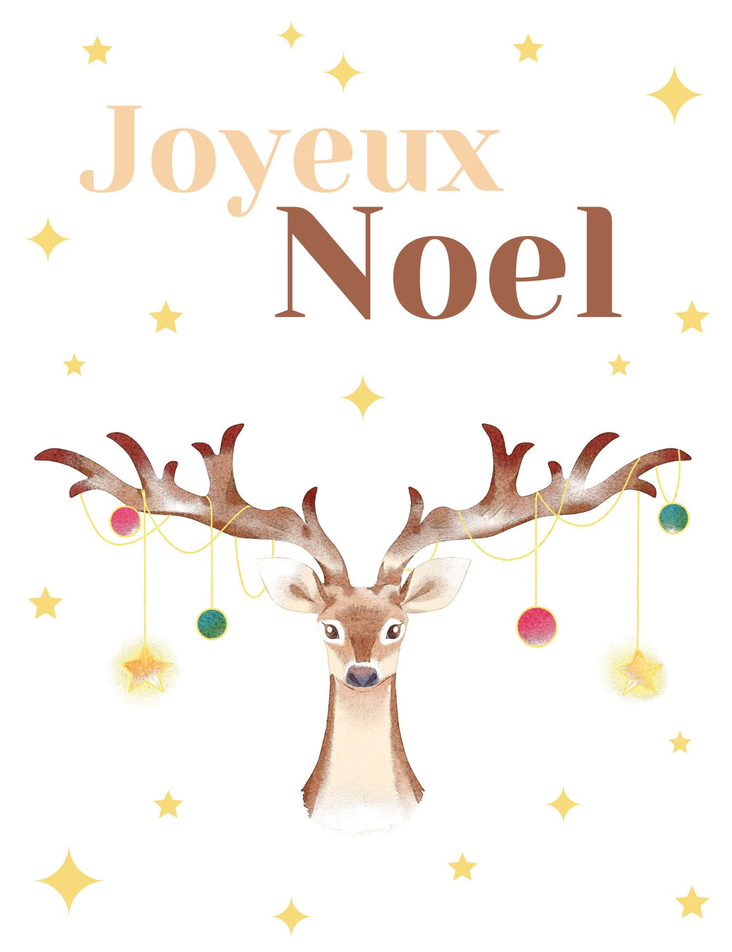 Transfert thermocollant Cerf Joyeux Noel avec guirlande pour textile planche A4