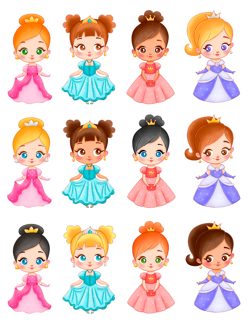 Transfert thermocollant pour textile Petites Princesses Planche A4